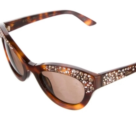 Dior Brilliance Tortoise Brown Acetate Cat Eye Crystal Embellished Sunglasses - Picture 1 of 11